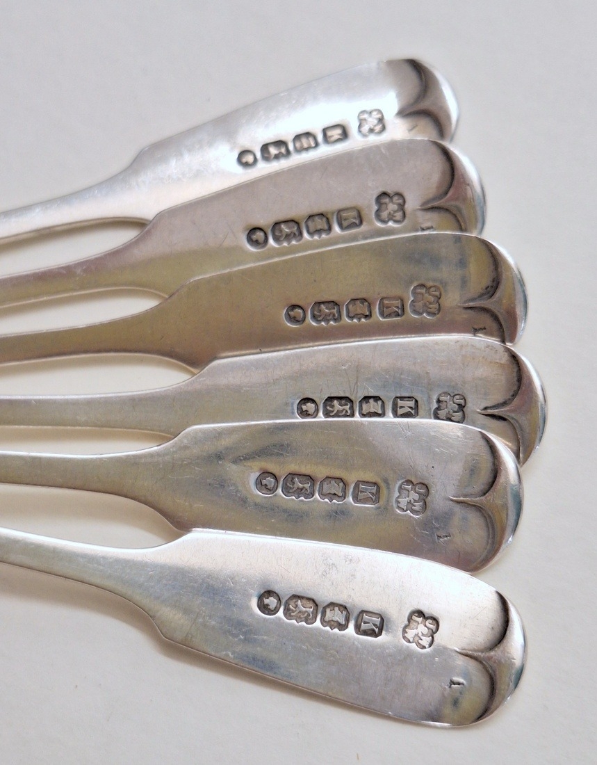 6 Fiddle Pattern C19th Teaspoons, Victorian Exeter 1866 (6)