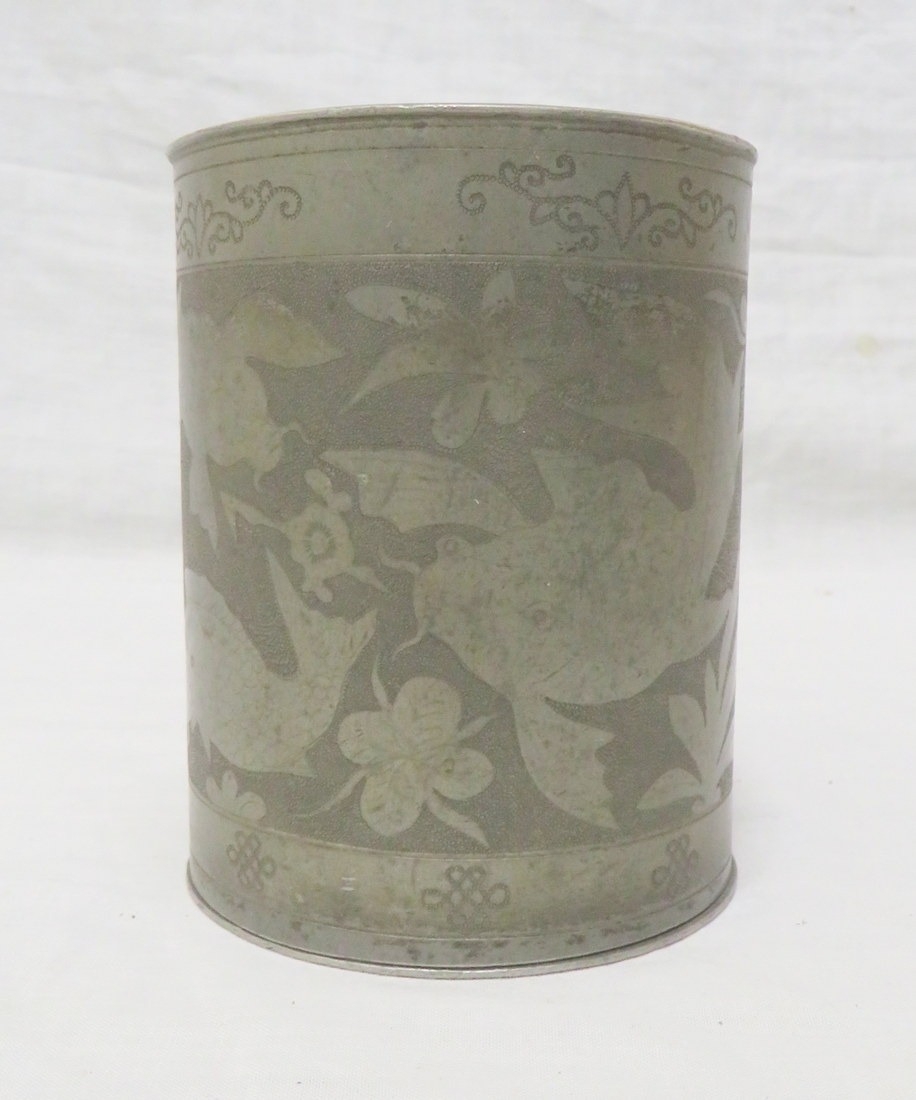 Chinese Pewter Tea Caddy with impressed marks to interior to top ...