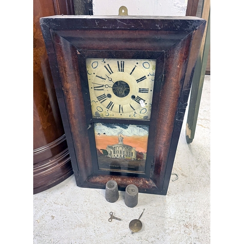 American Wall Clock, hand painted glass panel to front, interior label ...