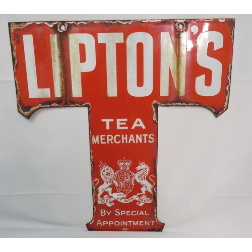 Vintage Double Sided Enamel Red & White Lipton's Tea, tea shaped sign ...