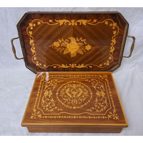 Italian Style Inlaid Box approx. 25cm W & similar tray, brass gallery ...