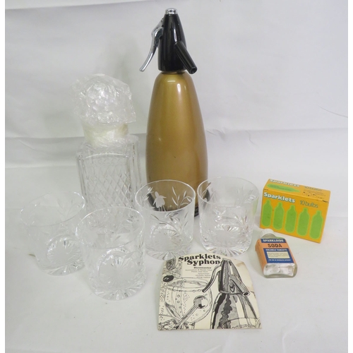 Vintage Sparklets Soda Syphon with 10 bulbs, set of 4 etched glass ...