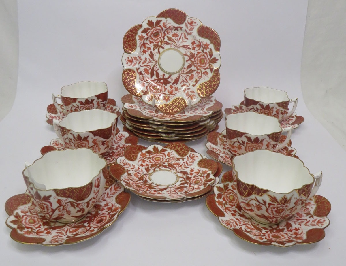 Early Foley China Tea Wares in orange Imari style pattern, scalloped ...