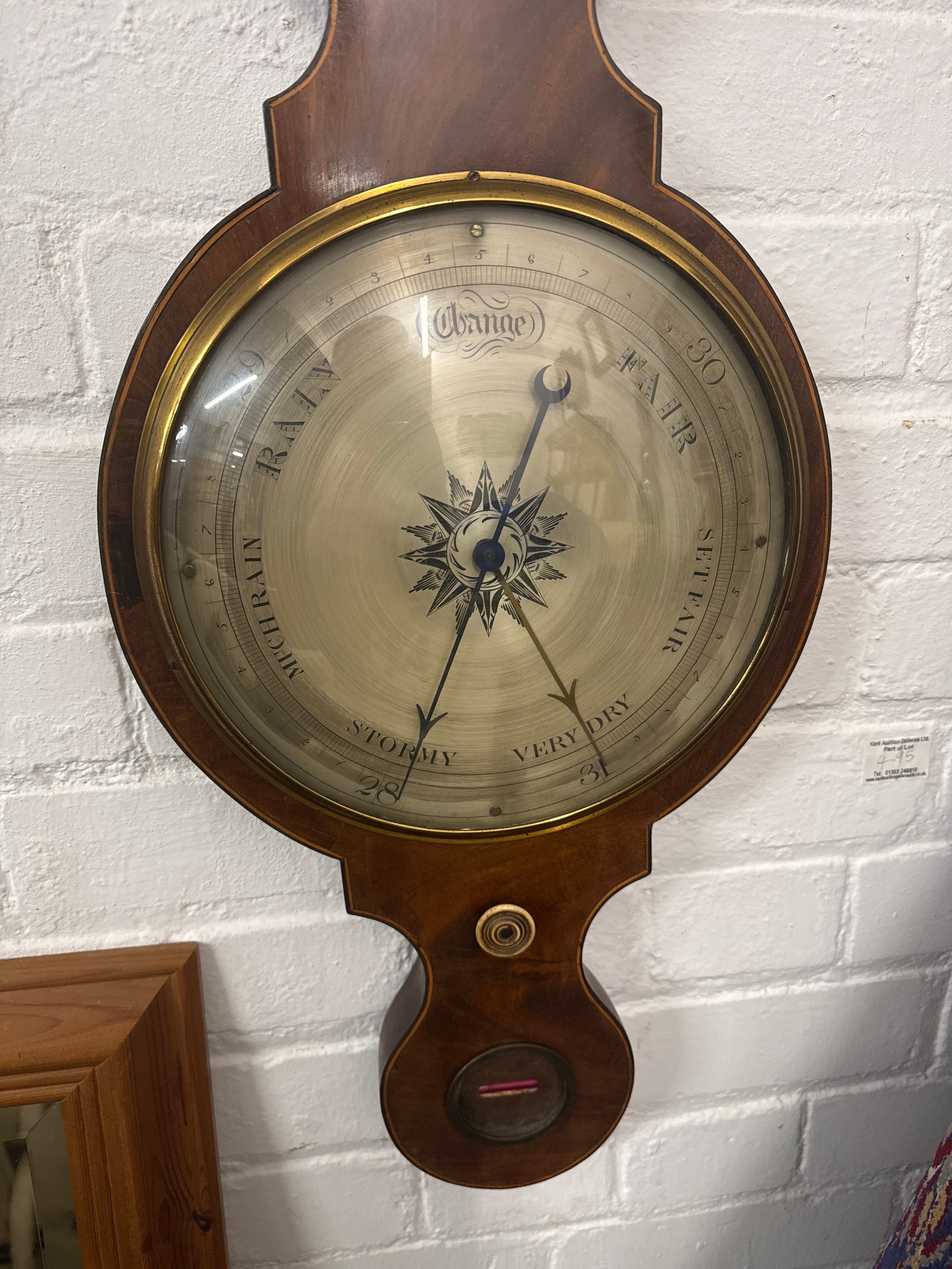 Georgian Large Mahogany Boxwood Strung Barometer, 5 dial, spirit level ...