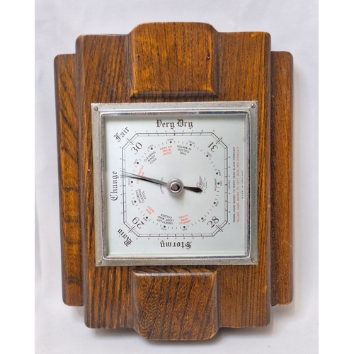 Oak Cased Art Deco Square Aneroid Shortland Brothers Barometer approx ...