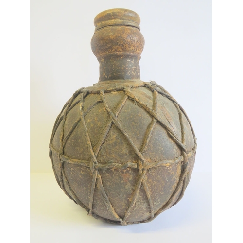 Metal Indian Water Container with wooden lid, leather netting approx ...
