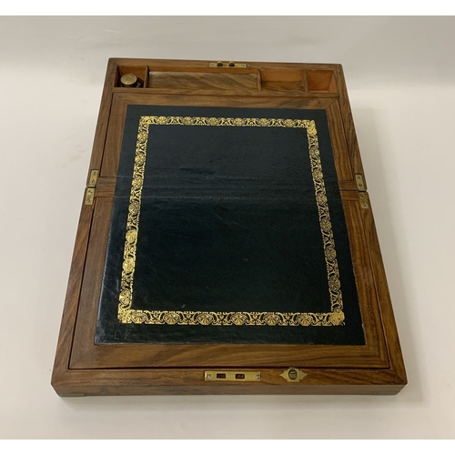 Brass Cornered Walnut Writing Slope with vacant cartouche, green ...