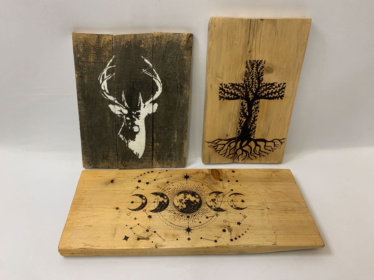 3 Wooden Plaques incl. image of a tree with roots approx. 36cm x 21.5cm ...