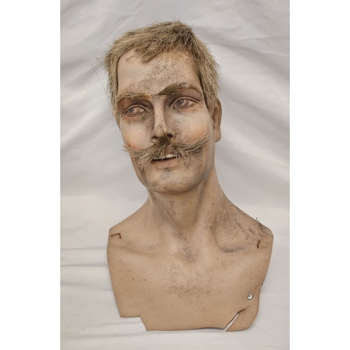 Fibreglass Life Size Male Head, with wirey hair & moustache approx. 32cm H