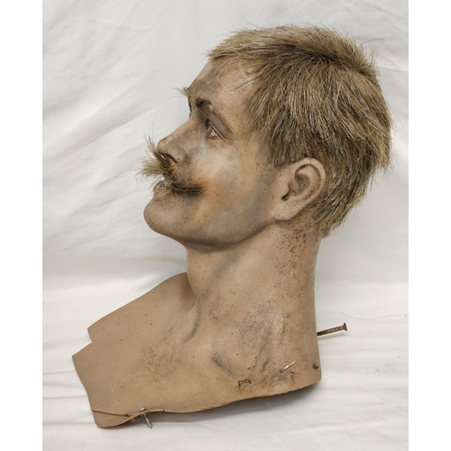 Fibreglass Life Size Male Head, with wirey hair & moustache approx. 32cm H