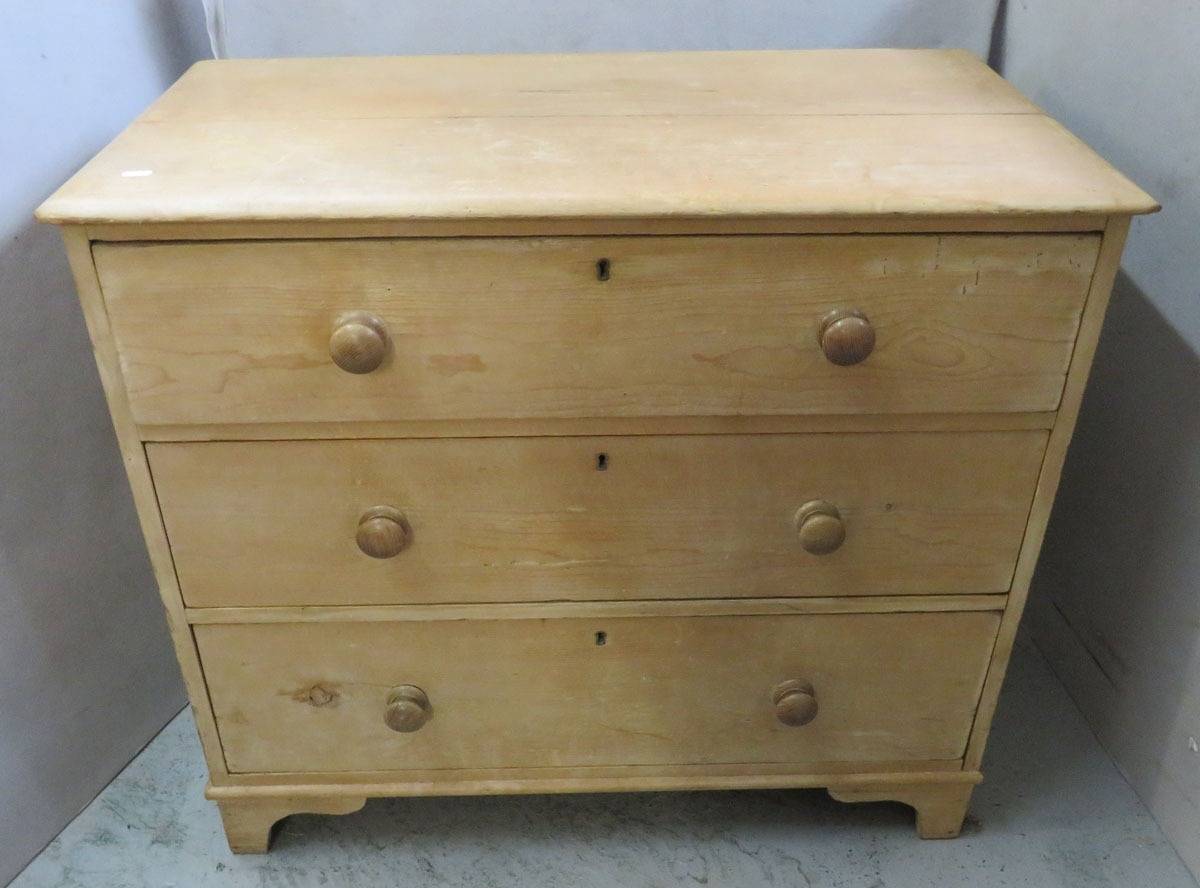 Vintage Blonde Pine Chest of Drawers, 3 drawers, bun handles, ogee ...