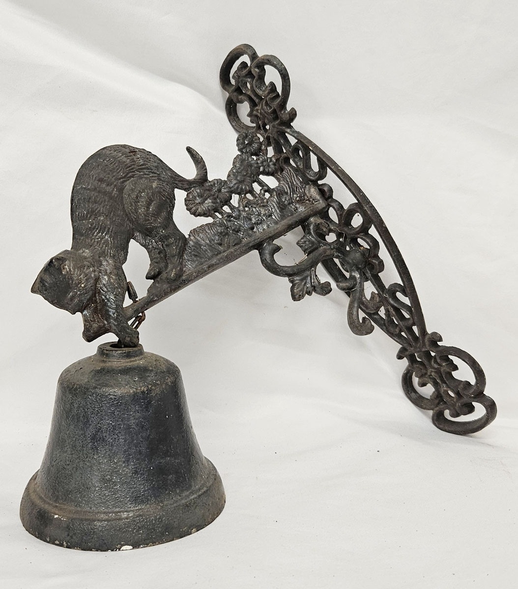 Wall Hanging Bell with cat figurine to bracket, bracket approx. 27cm