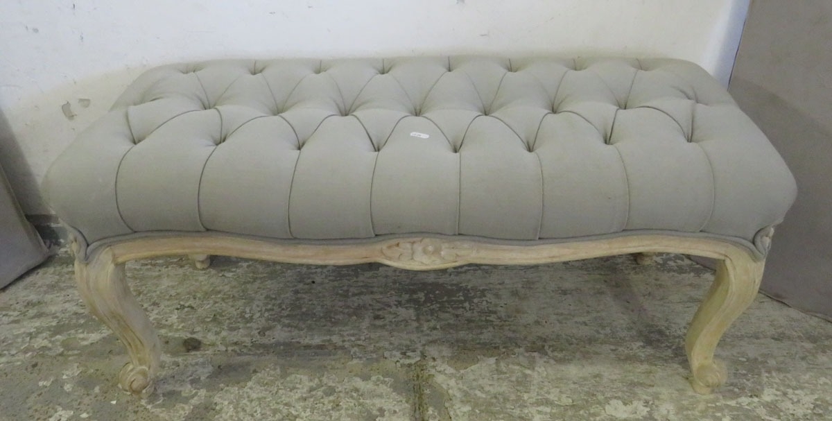Vintage Wood & White Painted Footstool with deep buttoned upholstery ...