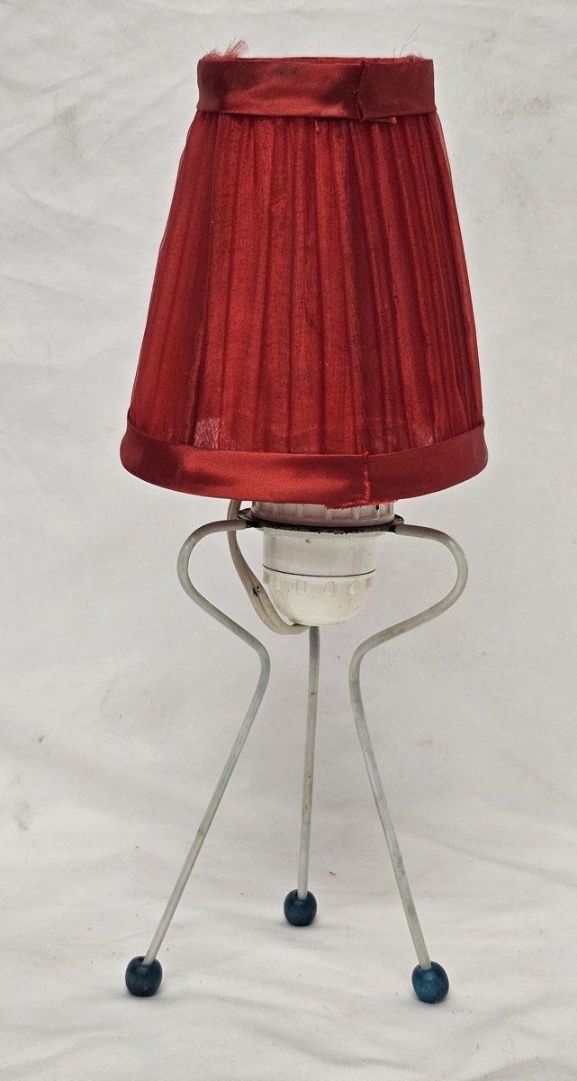 Vintage European Atomic Tripod Lamp, white supports with blue ball feet ...
