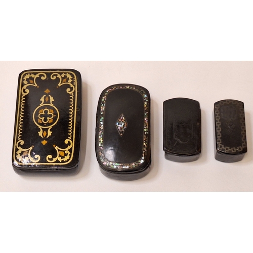 4 Vintage/Antique Black Lacquered Paper Mache Snuff/Trinket pots, 1 ...