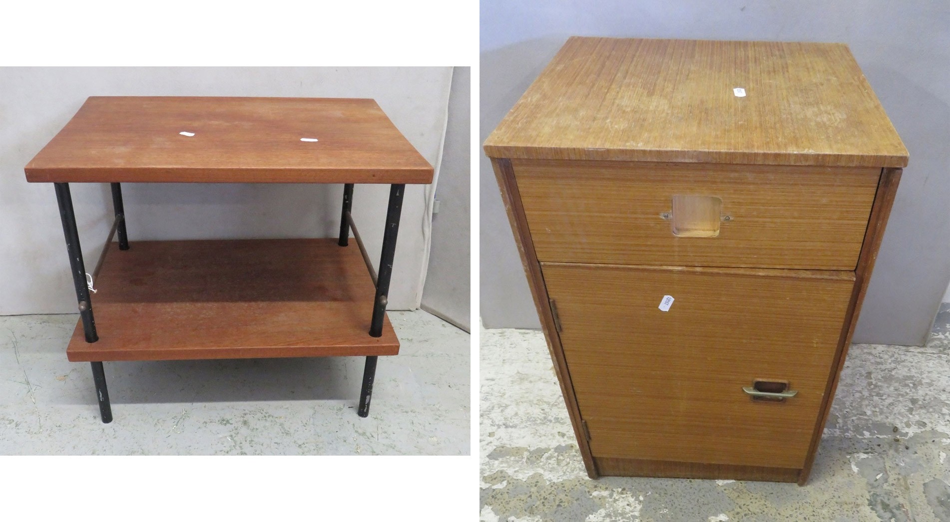 Small 2 Tier Oak Side Table with black metal frame, black circular ...