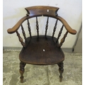 Dark Hardwood Smokers Bow Chair, turned columns, spindle back, curved ...