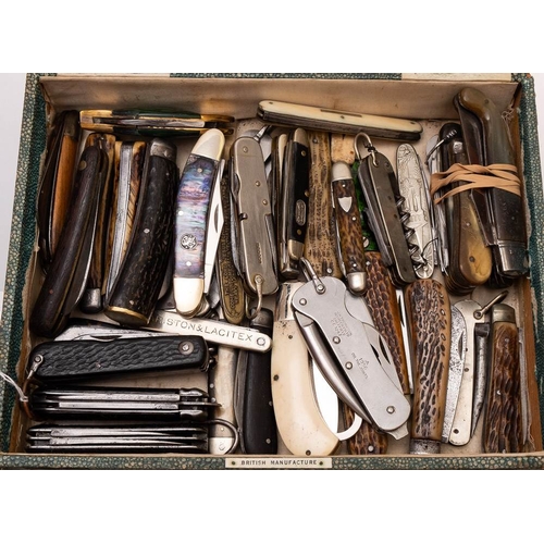 106 - A collection of various knives and penknives including a WWII issue Royal Navy Clasp knife, dated 19... 