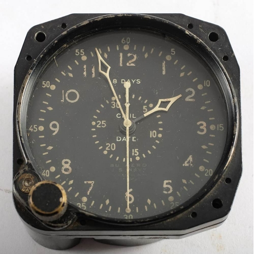 120 - A BU Aero US Navy eight day cockpit clock by Waltham: the black dial signed as per tittle with lumin... 