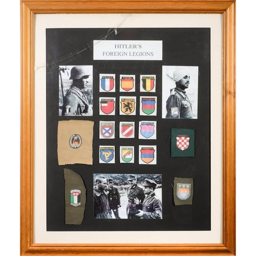 152 - Two framed sets of reproduction German Foreign legion cloth badges.: