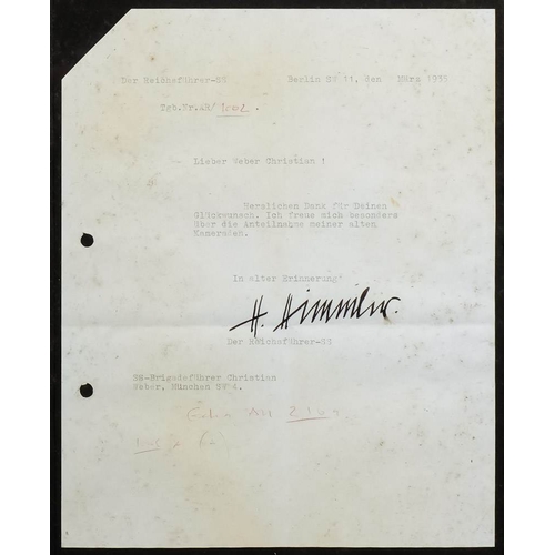 154 - A framed  facsimile signature of Himmler: on a memo dated March 1935, together with a group of frame... 