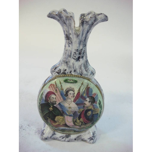 238 - A T.J. & J. Mayer pottery vase of Crimean interest: of flattened form with scroll feet and flaring n... 