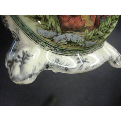 238 - A T.J. & J. Mayer pottery vase of Crimean interest: of flattened form with scroll feet and flaring n... 