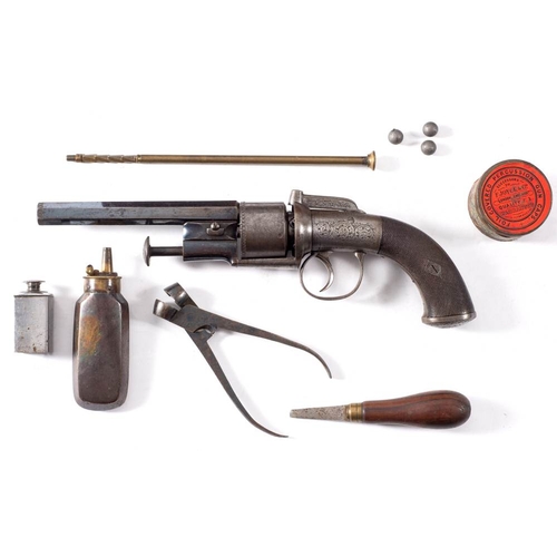 59 - A rare cased percussion cap hammer sighted transitional six shot revolver by Joseph Bourne: the 5 1/... 