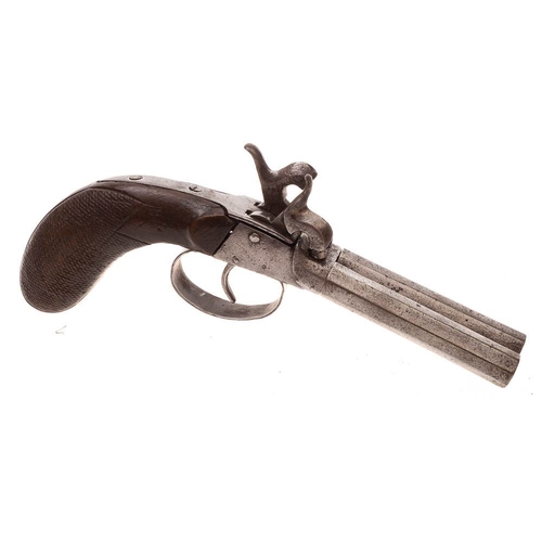 65 - A 19th century double barrel percussion cap boxlock pistol:, the two octagonal side by side barrels ... 