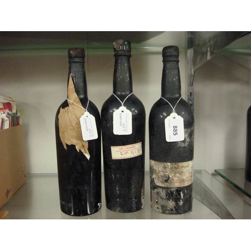 885 - Two bottles of vintage port, badly ullaged, no name, one bottle labelled 'The Liniment poison for ex... 