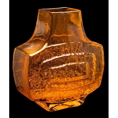 1134 - A James Powell & Sons Whitefriars tangerine 'T.V.' vase: modelled after the original by Geoffrey Bax... 