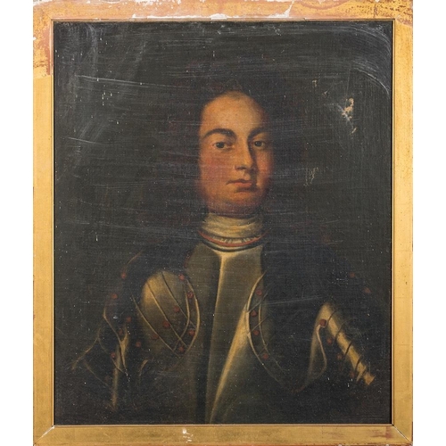 1578 - English School circa 1640 -  Portrait of a Cromwellian soldier, bust-length, in breast-plate and arm... 