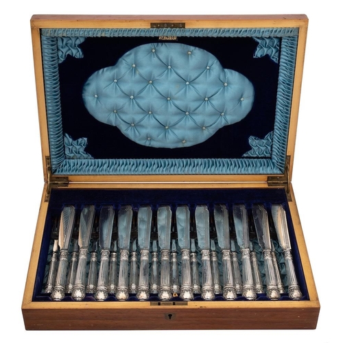 796 - A set of twelve silver plated fish knives with twelve matching forks, maker Walker & Hall: contained... 