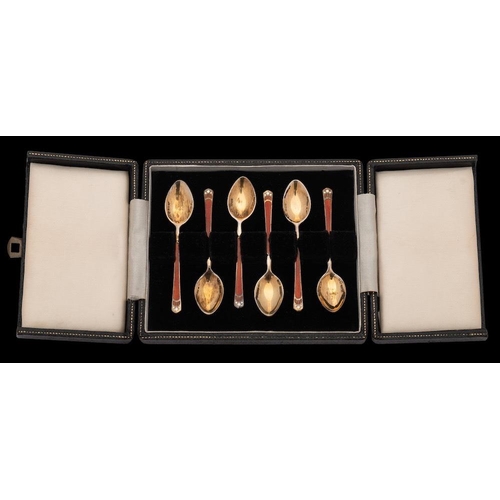 800 - A set of six Elizabeth II silver gilt and enamel coffee spoons, maker Turner & Simpson, Birmingham, ... 