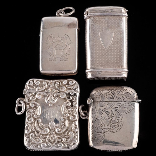 818 - A Victorian silver vesta case, maker's mark worn possibly RM Birmingham, 1876: with engine turned de... 