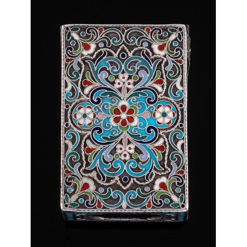 827 - An Imperial Russian silver and enamel matchbox holder, stamped Kokoshnik mark and maker's mark: of r... 