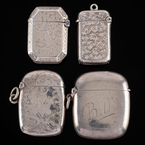 835 - A Victorian silver vesta case, maker Deakin & Francis Ltd, Birmingham, 1898: initialled, of plain re... 