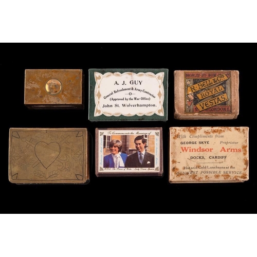 837 - A World War One period advertising matchbox holder: for A. J. Guy, General Refreshments & Army Contr... 