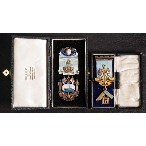 144 - An Edwardian silver and enamel Masonic Founder's jewel for The Royal Naval Lodge No. 337, maker Will... 