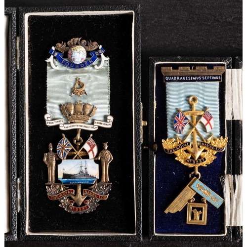 144 - An Edwardian silver and enamel Masonic Founder's jewel for The Royal Naval Lodge No. 337, maker Will... 