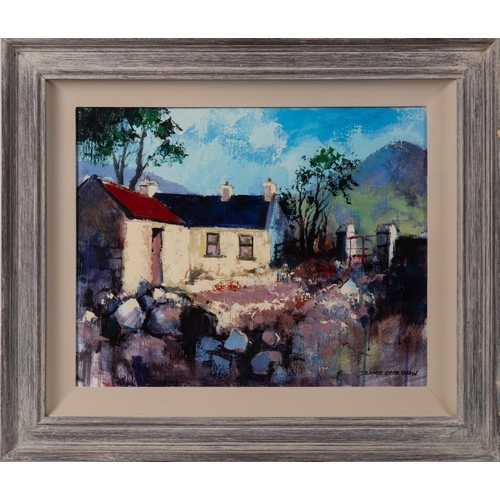 110 - * Dennis Orme Shaw [b.1944]- Cottage & Cowshed near Spelga Dam, Co. Down,:-  signed bottom right fur... 