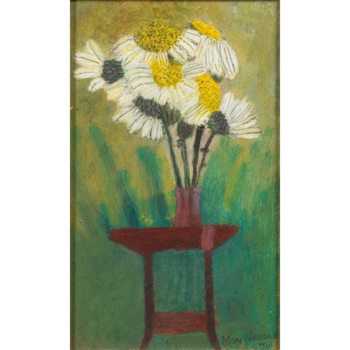 20 - * Mary Newcomb [1922-2008]- Still life; daisies in a vase on a table,:- signed and dated 76 bottom r... 