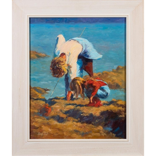 212 - * Russell Pond [Contemporary]-  Rockpooling; Sandcastles,:-  two, both signed oils on canvas, each 4... 