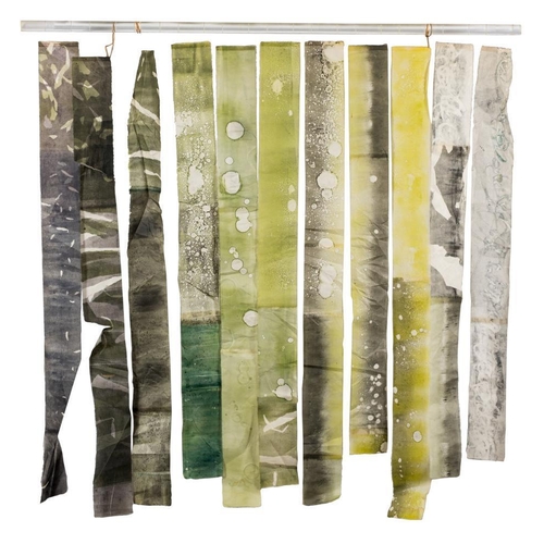 256 - * Sue Deakin [Contemporary] -  Organic form strip hangings,:- two, printed on handmade paper, suspen... 