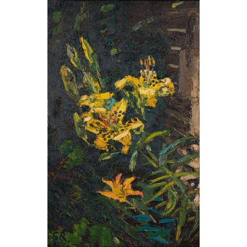 26 - * George Rowlett [b.1941]- Spotted Yellow Lily and Hemerocallis,:- signed with initials bottom left ... 