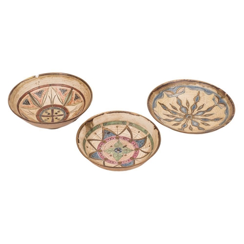 285 - *Bernard Forrester [1908-1990] three porcelain dishes: of shallow circular form incised and decorate... 