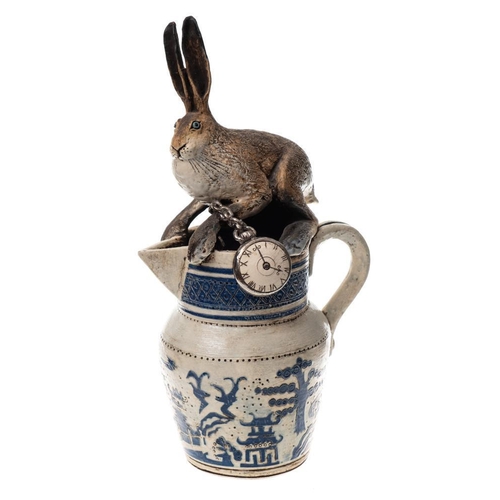 291 - *Blandine Anderson (Contemporary) 'Jugged Hare' a stoneware sculpture: modelled as an alert hare wit... 