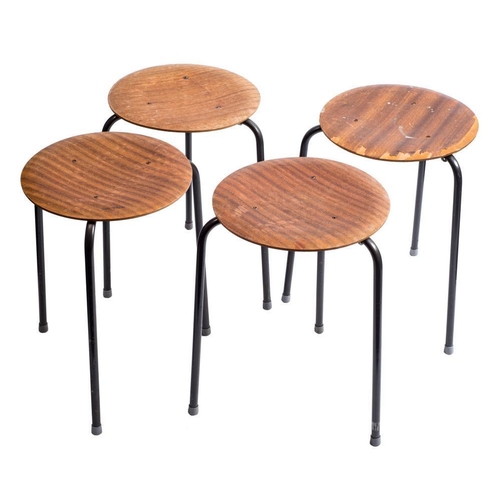 300 - A set of four stacking 'Ant' stools by Arne Jacobson (1902-1971):  the circular laminated seats rais... 