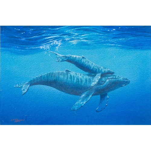 48 - * Steven Thor Johanneson [b.1948]-  Humpback Whales,:-  two, both signed and dated 1993 and 1992,  w... 