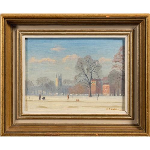 58 - * Stephen Codner [20th Century]-  Clapham Common Under Snow,:- oil on board, 14 x 19cm,  together wi... 